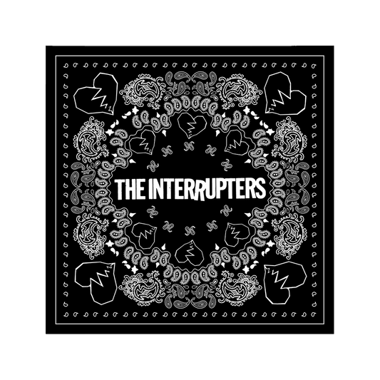 The Interrupters Official Merchandise. 100% black cotton bandana with the iconic broken heart logo and The Interrupters logo.